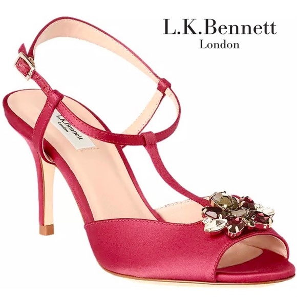 L.K.Bennett Yvette Red Embellished Stiletto Sandal Raspberry Satin Heel Pump - Picture 11 of 11